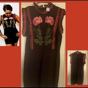 Cute Mini Dress (Black with red and green ) Size M